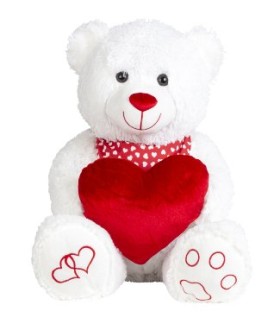 OURS BLANC AVEC COEUR ET ECHARPE H30CM la pièce