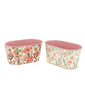 ZINC-JARDINIERE FLEURS ROSE 19.5X11.5 les 6P