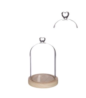 VERRE CLOCHE COEUR SUR BOIS 014 H24CM pièce