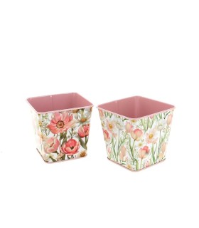 ZINC-POT FLEURS ROSE 9.5 X 9.5 H09CM les 12P