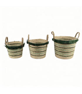 C POT RAPHIA + ANSE NATUREL/VERT O26 A 35 SET 3P 