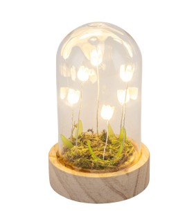 VERRE CLOCHE SUR SOCLE LED FLEUR H14CM O8.5 /4P