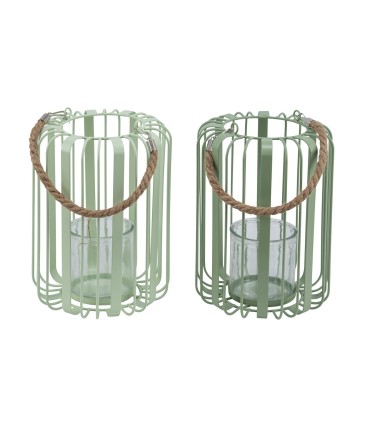 LANTERNE METAL VERT H28CM SET 2P