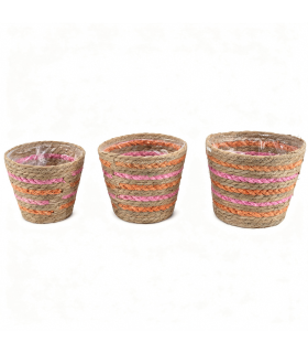 PANIER RAPHIA NAT/ROSE/ORA O17.5 A 23CM SET 3P 