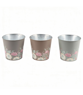 ZINC-C.POT FLEURS ASSORT GRIS/MARRON O16CM /12P 