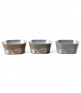 ZINC-JARDINIERE FLEURS ASSORT GRIS/MARRON L25.5CM /9P