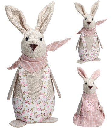 LAPIN TISSU ROSE H17CM les 2P