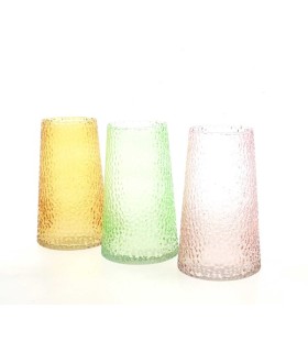 VERRE VASE COULEUR CLOQUE 011 H18CM les 3P